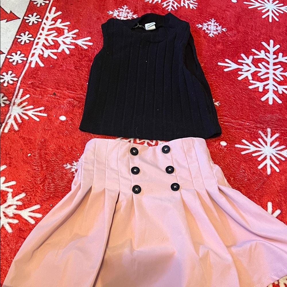 SHEIN Black and Pink Kids Skirt Set